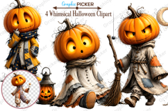 Whimsical Halloween Clipart, Whimsical Halloween Pumpkin PNG Product Image 1