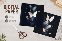 Dark aesthetic Journal junk Golden Butterflies digital paper Product Image 1
