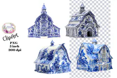 Blue Toile, Ephemera, PNG, Clipart, Junk Journal, flowers Product Image 1