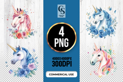 Colorful Watercolor Unicorn Clipart Sublimation PNG Product Image 1