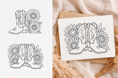 Cowboy Boots svg, Cowboy Boots with Sunflowers, Line art Product Image 1