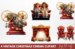 Vintage Christmas Cinema Clipart PNG Product Image 1