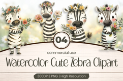 Watercolor Cute Zebra Clipart PNG Product Image 1