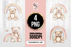 Cute Teddy Bear Rainbow Clipart Sublimation PNG Product Image 1