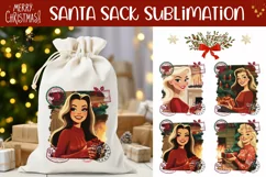 Cartoon Christmas Girl Santa Sack Design, Christmas Gift Bag Product Image 1