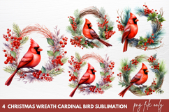 Christmas Wreath Cardinal Bird Sublimation Clipart Product Image 1
