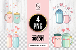 Cute Love Cups with Hearts Clipart Sublimation PNG Product Image 1