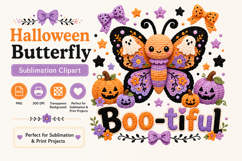 Halloween Butterfly PNG, Trick or Treat Sublimation Clipart Product Image 1