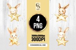 Cute Bunny Holding Star Clipart Sublimation PNG Product Image 1