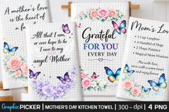 Butterfly Mom Kitchen Towel PNG, Mothers Day Sublimation Product Image 1