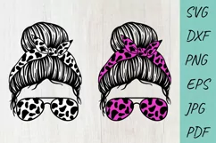 Mom life svg, Cow Print Mom Life, Mom Messy Bun svg Product Image 1