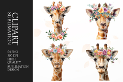 Watercolor floral Giraffe clipart sublimation png Product Image 1