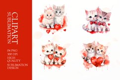Watercolor Cat Couple, Valentines Day Clipart Sublimation Product Image 1