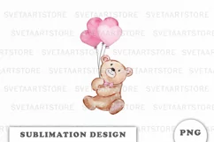 Watercolor Teddy Bear with balloons PNG Product Image 1