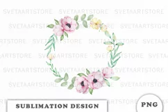 Watercolor flowers wreath PNG Product Image 1