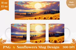 Sunflowers Field Mug Sublimation Design PNG, 11 & 15oz Product Image 1