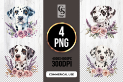 Floral Dalmatian Dog Clipart Sublimation PNG Product Image 1
