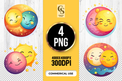 Cute Sun Moon Star Planet Clipart Sublimation Png Product Image 1