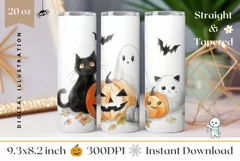 Cartoon Halloween Cat Tumbler Wrap, Halloween Bats Tumbler Product Image 1