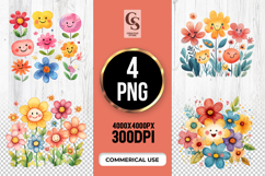 Happy Watercolor Flower Clipart PNG Product Image 1