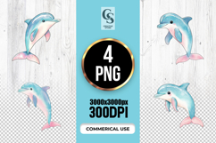 Cute Dolphin Watercolor Clipart Sublimation PNG Product Image 1