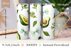 Watercolor Avocado Tumbler Wrap, Floral Tumbler Template Product Image 1