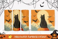 Cartoon Halloween Tumbler, Halloween Black Cat Tumbler Print Product Image 1