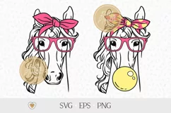 Horse svg, Bandana, glasses, bubble gum, Horse head svg Product Image 1