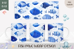 Watercolor Fish Mug Wrap, Ocean Mug Design, Cute Fish PNG Product Image 1