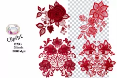 Embroidery, Flowers, Lace, PNG, Clipart, Red Product Image 1