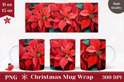 Christmas Poinsettia Mug Design, Poinsettia Coffee Mug Wrap Product Image 1