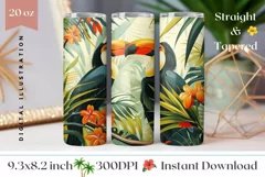 Toucans Tumbler Design, Tropical Leaves Tumbler Sublimation Product Image 1