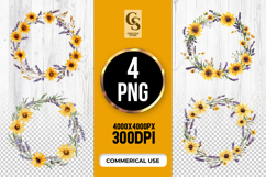 Sunflower Lavender Floral Wreath Clipart PNG Product Image 1