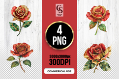 Vintage Red Rose Floral Illustration Clipart Sublimation PNG Product Image 1