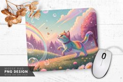 Rainbow Cat in a Fantasy Landscape Mouse Pad PNG Design Product Image 1