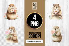 Cute Prairie Dog Flower Watercolor Clipart Sublimation PNG Product Image 1