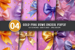Gold Pink Bows Digital Paper Product Image 1