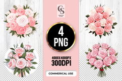Pink Rose Bouquet Clipart Sublimation PNG Product Image 1