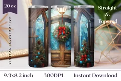 Christmas Tumbler Wrap, Christmas Wreath Sublimation Design Product Image 1