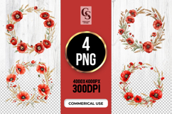 Red Poppy Floral Wreath Clipart Sublimation PNG Product Image 1