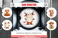 Seasonal Highland Cow Car Coaster Product Image 1