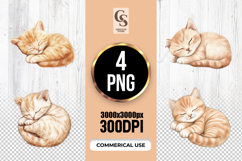 Sleeping Ginger Cat Watercolor Clipart Sublimation PNG Product Image 1