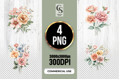 Watercolor Rose Bouquet Clipart Sublimation PNG Product Image 1