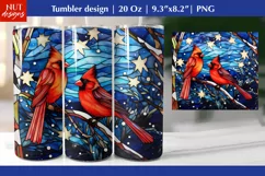 Stained Glass tumbler, Christmas tumbler Cardinal bird PNG Product Image 1