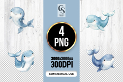Cute Smiling Blue Whale Clipart Sublimation PNG Product Image 1
