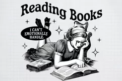 Retro Girl Quotes Reading books Black png Product Image 2
