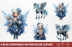 Blue Christmas Watercolor clipart PNG Product Image 1