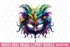 Mardi Gras Masks Clipart, Watercolor Mardi Gras Mask Product Image 1