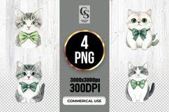 Watercolor Bow Tie Cat Clipart Sublimation PNG Product Image 1