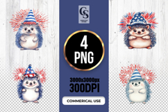 Cute Hedgehog Fireworks Patriotic Watercolor Clipart PNG Product Image 1